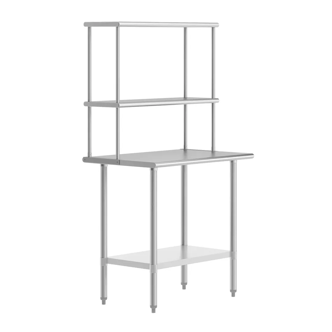 Flash Furniture NH-WT-2436-OSH-GG 36" Open Base Work Table with Undershelf & Double Overshelves