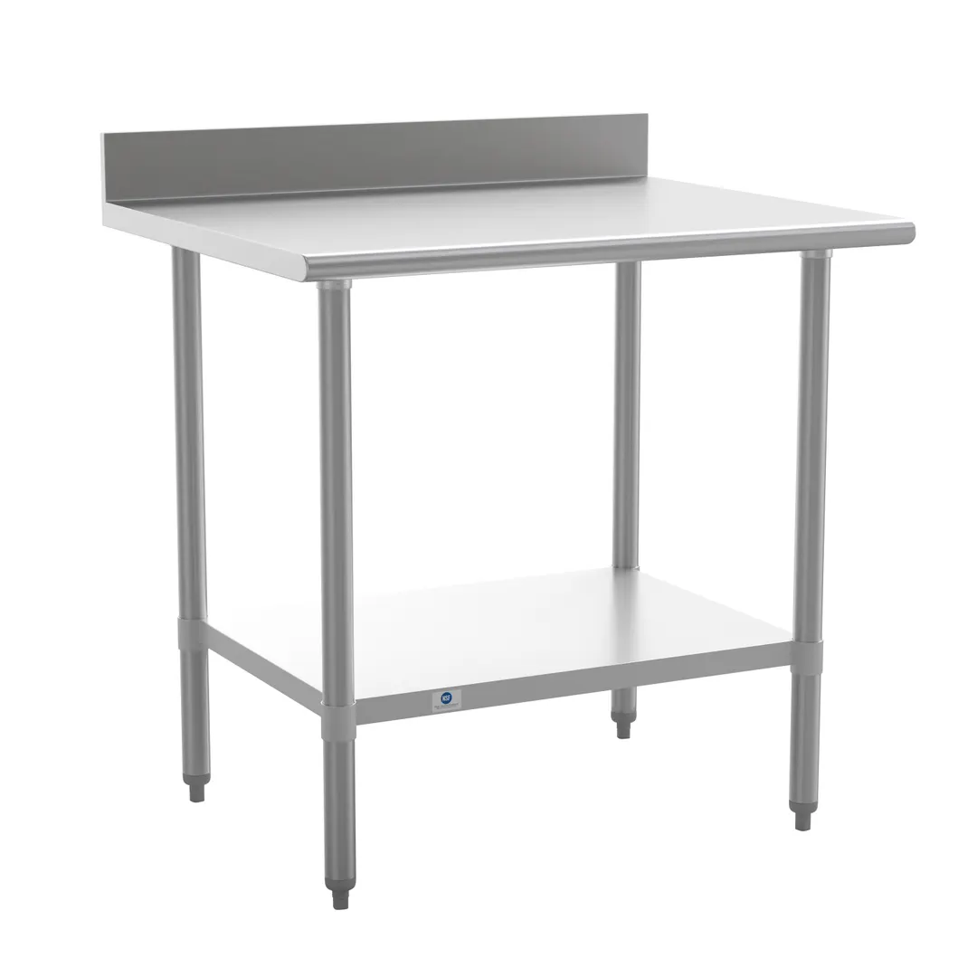 Flash Furniture NH-WT-3036-GG-B4-GG 36" Open Base Work Table with Undershelf, 4" Backsplash / 18 G