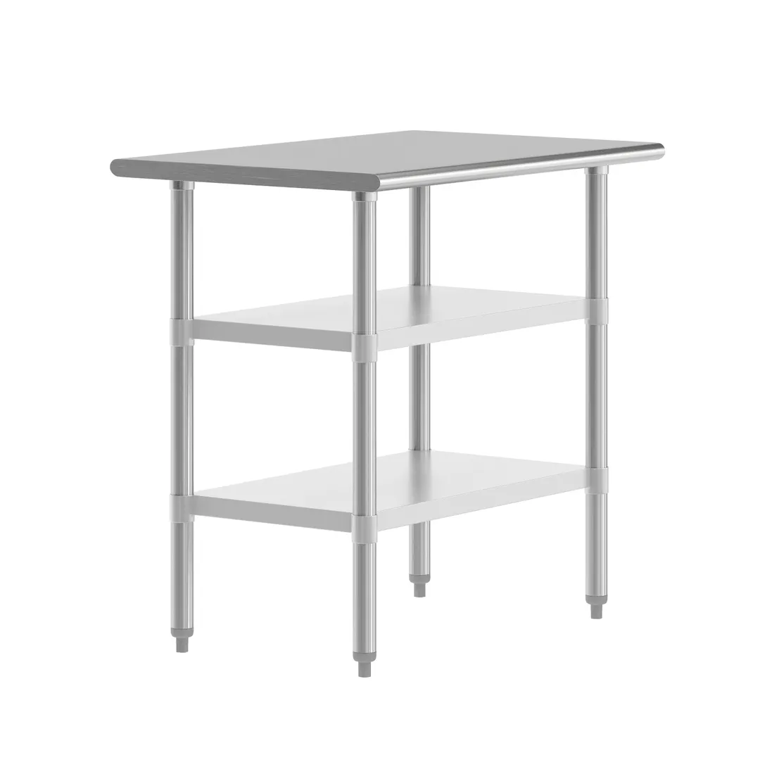 Flash Furniture NH-WT-GU-2436-GG 36" Open Base Work Table with Double Undershelf, 18 Gauge Flat Top