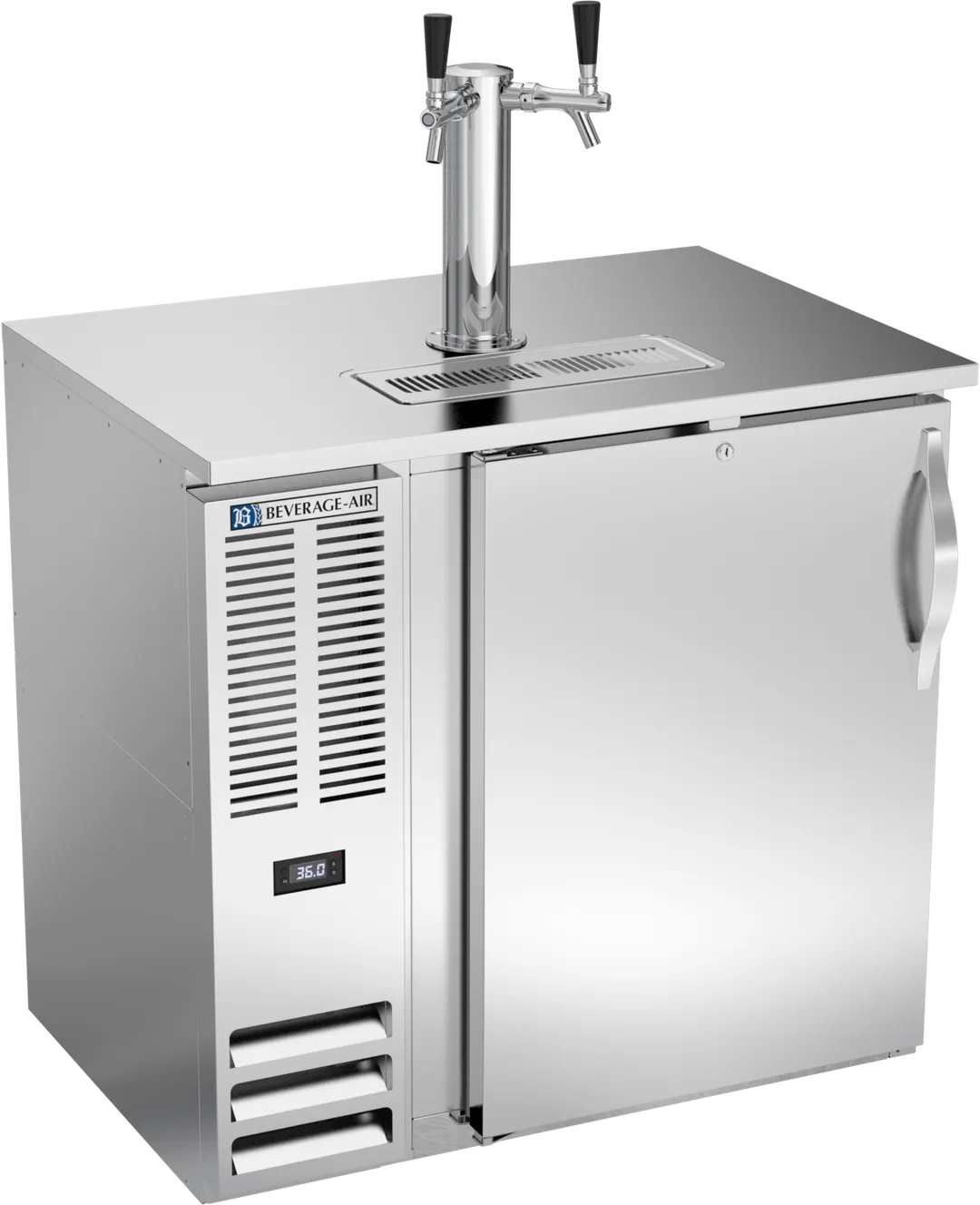 Beverage Air DDN36HC-S Draft Beer Cooler, 36" W, 8.43 cu ft, 1/2 Barrel Dual Faucet, R290,1/4 HP115V