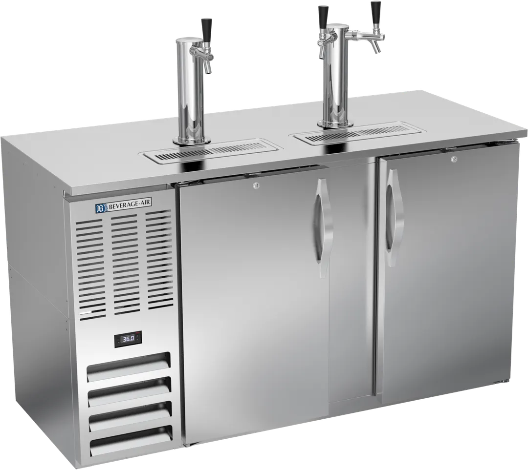 Beverage Air DDN58HC-S Cooler, 58"W x 26"D x 49"H, 3-4 Keg, Steel Flat-Top, 2Col Faucet, Locks, R290