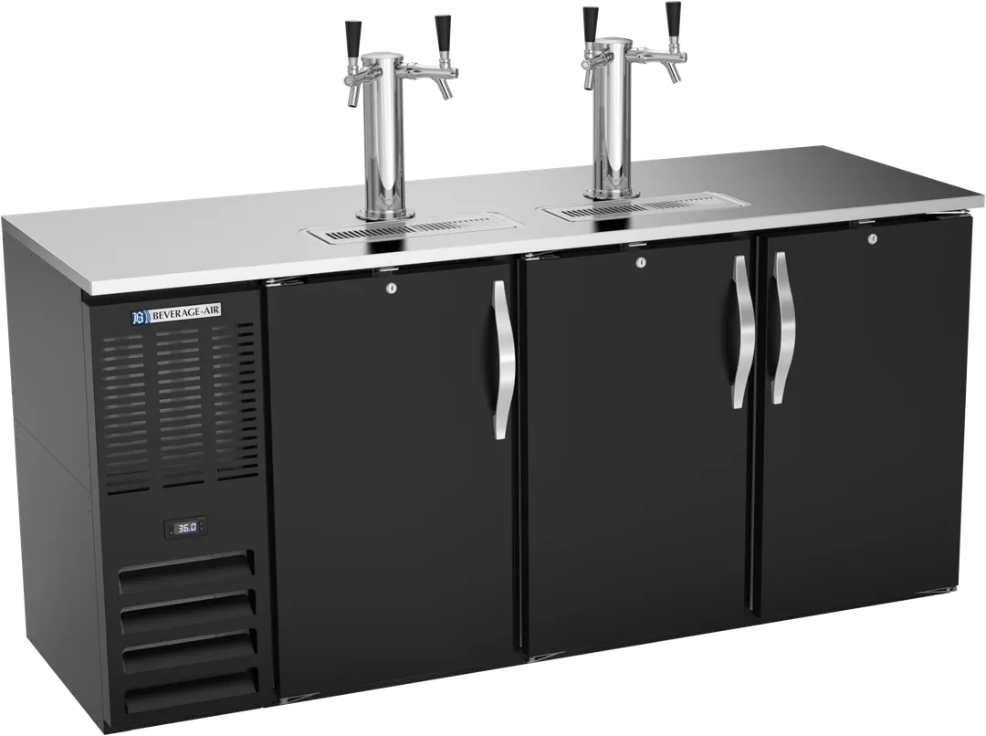 Beverage Air DDN72HC-B Draft Cooler, 72" W x 26" D x 49" H, Black 3‑Keg, 2 Columns, Refrigeration