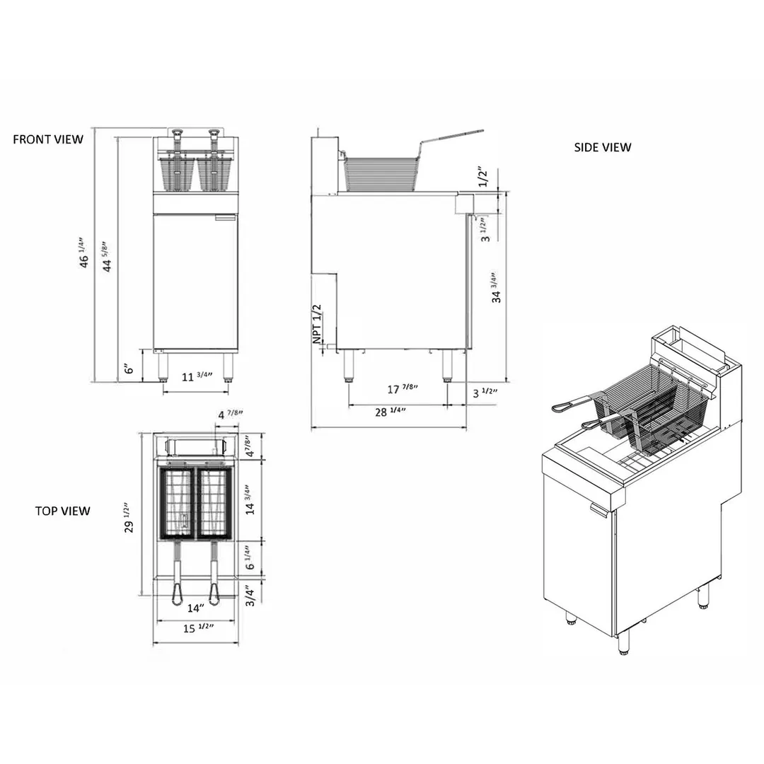 Hurakan HKN-FXF50E (LPG) A/W 15" Floor LP Gas Full Pot Fryer, 40 Lbs, Robertshaw Thermostatic Control