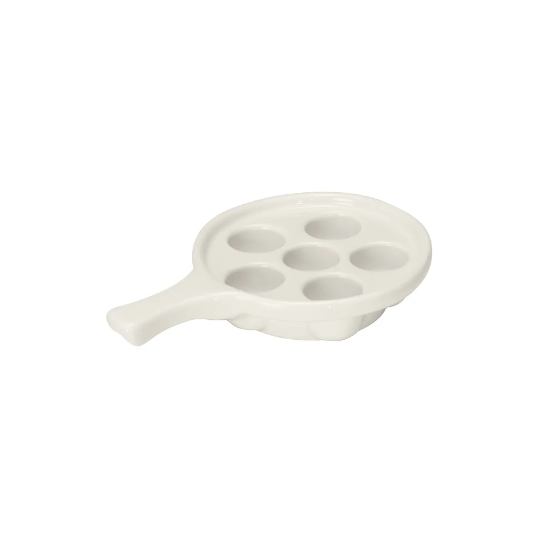 Steelite DCI25HW - 5¼" Escargot Plate, 7½" Handle, 1⅝" H, Ceramic, 6‑Hole, Oven/MW Safe - 1 Dozen