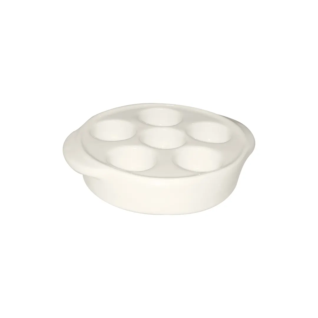 Steelite DCI27W Escargot Plate – 5" Ceramic Handle, Oven/Microwave Safe, Lead‑Free, 6‑Hole – 1 Dozen