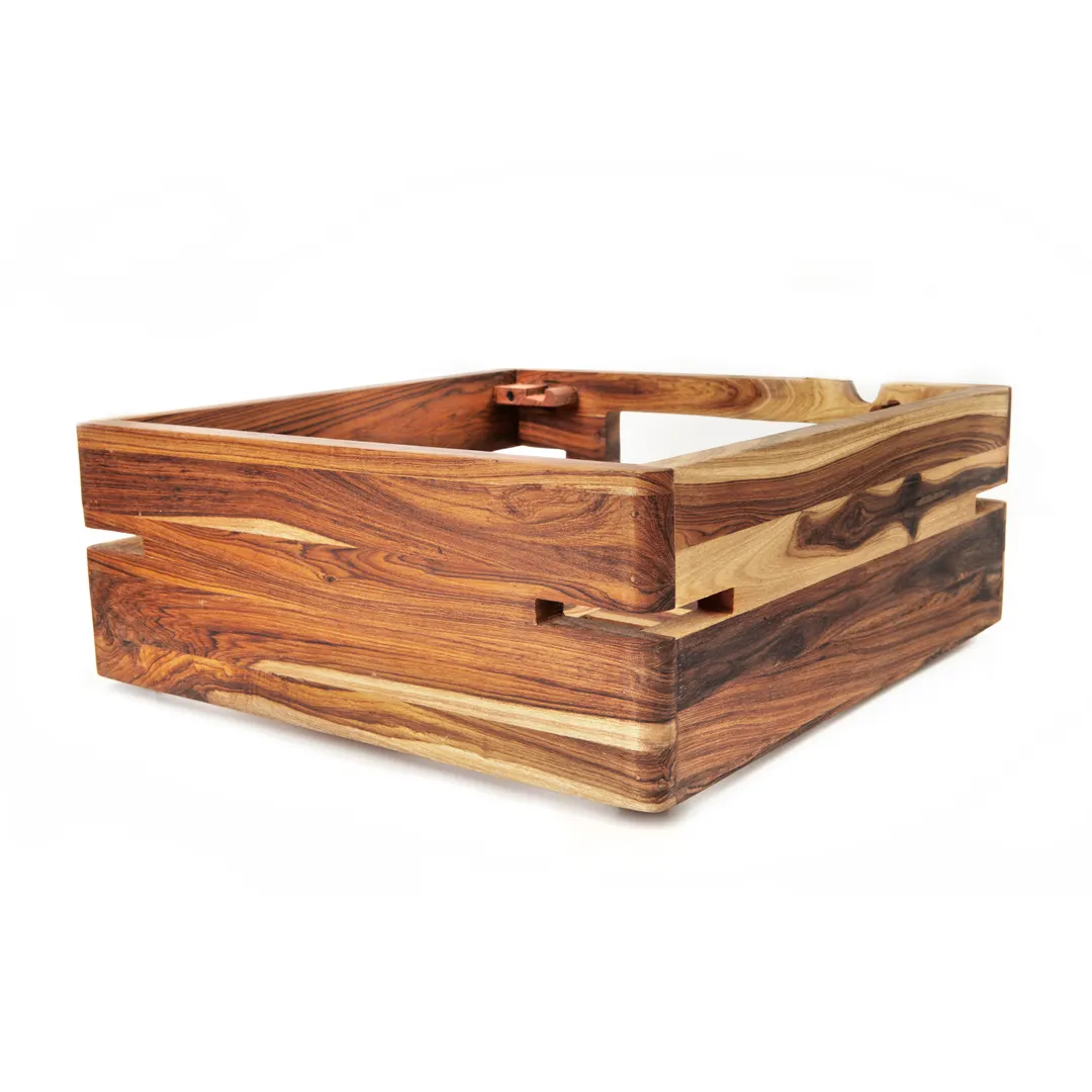 Steelite DWFB145WDT Fusion Buffer Riser, 14" W x 14" D x 5" H, Brown Wood, 10"-19" W, 5"-8" H
