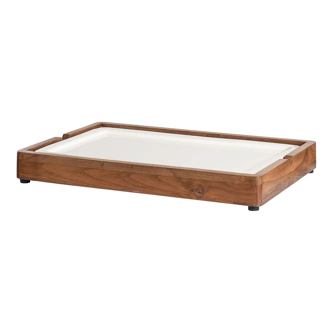 Steelite DWFB21132WDT GN Riser, Rectangular Wood, Natural Teak, 20"-29"W, 10"-19"D, Up to 4"H
