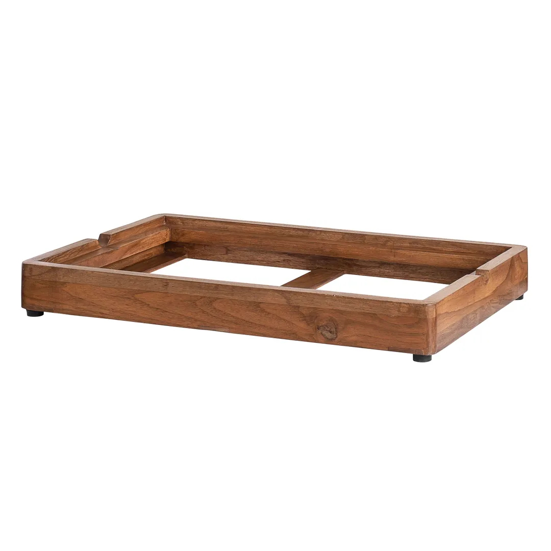 Steelite DWFB21132WDT GN Riser, Rectangular Wood, Natural Teak, 20"-29"W, 10"-19"D, Up to 4"H