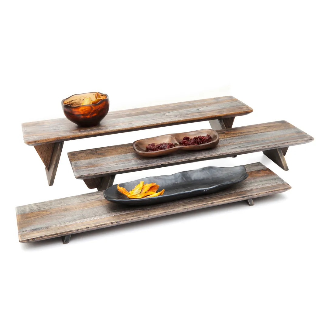 Steelite DWRISERS3WDAG 3-Piece Rectangular Wood Riser Set, Gray Finish, 23.0"W x 6.0"D, 3/Set