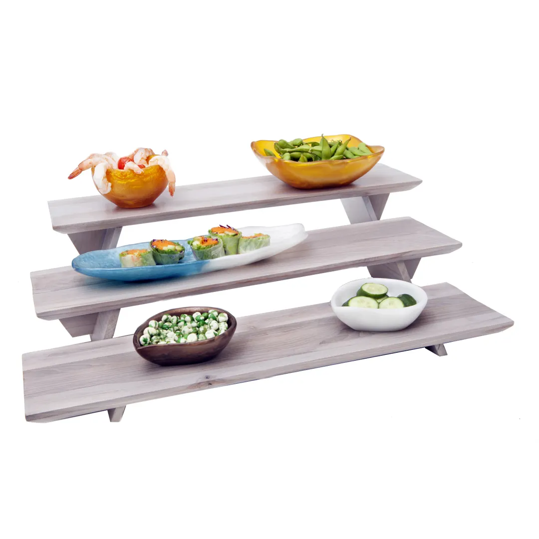 Steelite DWRISERS3WDGW - 23"W x 6"D Gray Wooden Rectangular Display Riser Set, 3-4 Risers - Set