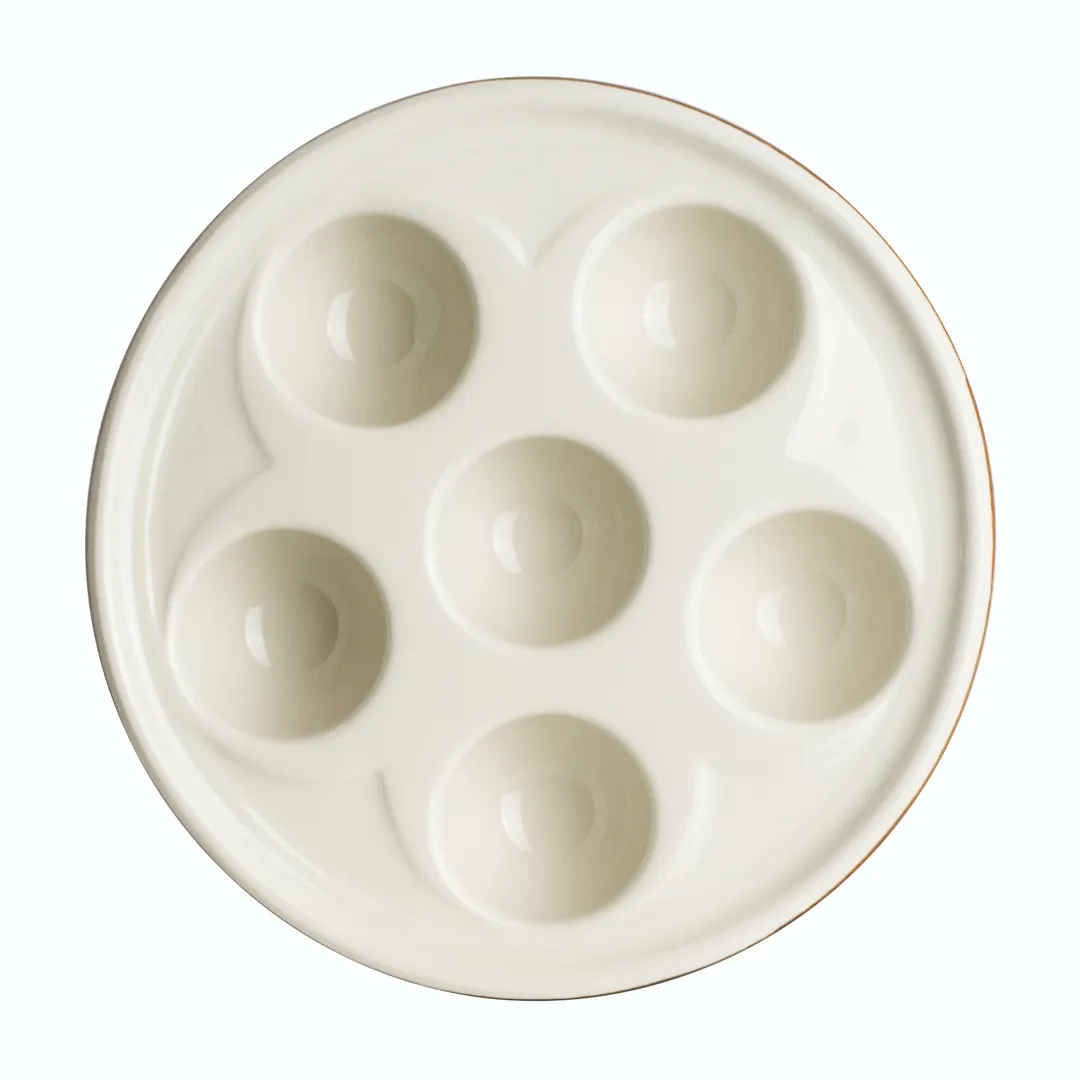 Steelite HL11660ALBB - 6-H Escargot Plate, 6-3/4" Dia x 1-1/2" H, White/Lenox Brown China, 1 Dozen