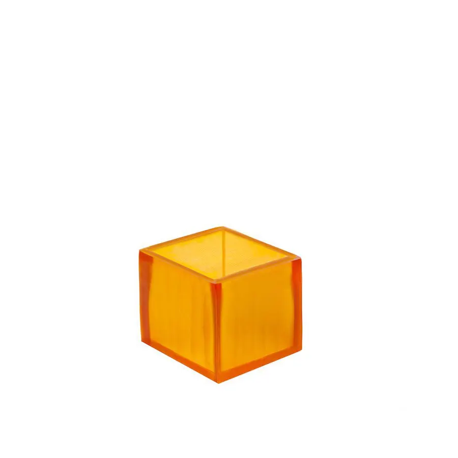 Steelite KMK2533TG - 4" Cube Riser/Box, 21 Oz, 4" x 4" x 4" Resin Tangerine Orange, Carved - 6/Case
