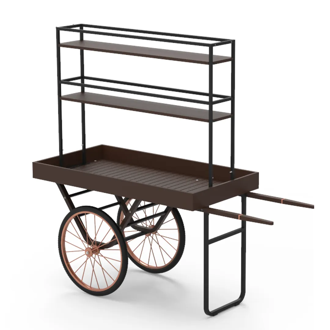 Steelite MGCCNT01DPXX Mogogo Cantine Serving Cart With Shelves, Dark Finish, Copper Wheels