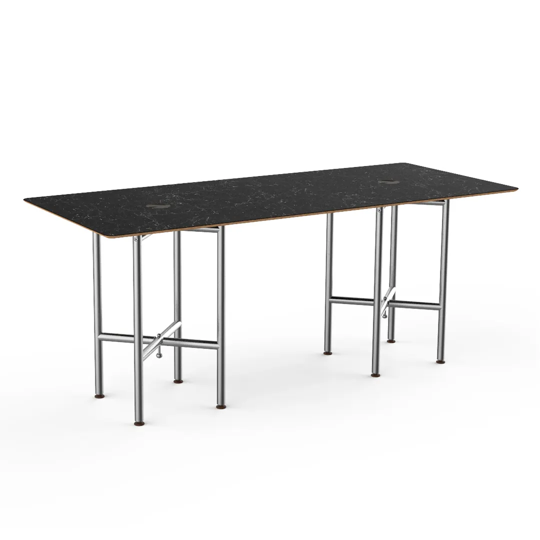 Steelite MGCCVG01MSXX 72" Rectangular Buffet Table, Nero Marquina Marble BHP Laminate, Brushed Stainless Steel, 30"H