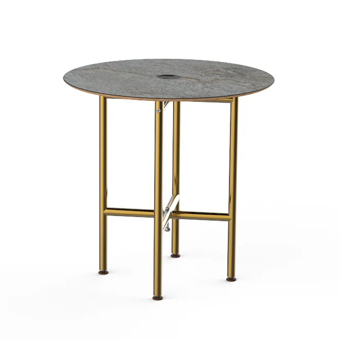 Steelite MGCCCVR01GBXX01 30 Inch Round Restaurant Dining Table with Grey Slate Top and Brushed Brass Base