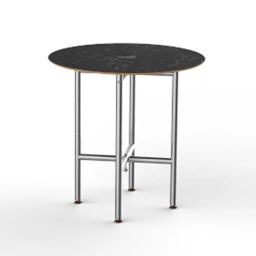 Steelite MGCCVR01MSXX Round Buffet Table, 30" dia., Nero Marquina Marble BHP Laminate Top, Brushed Stainless Steel Legs