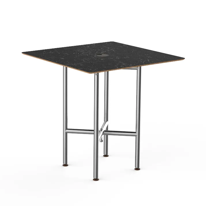Steelite MGCCVS01MSXX 30x30 Square Nero Marquina Marble BHP Laminate Top Brushed Stainless Steel Pedestal Table