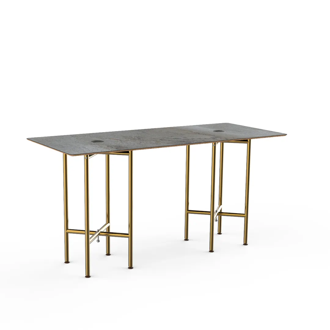 Steelite MGCCYG01GBXX Mogogo Buffet Solutions Clix Table, 72x30, Grey Slate BHP Laminate, Brushed Brass