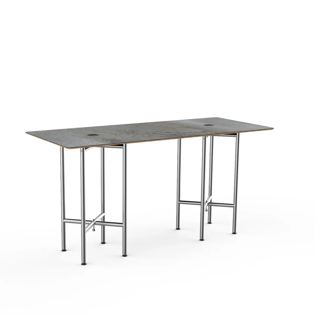 Steelite MGCCYG01GSXX 72" Rectangular Buffet Table, Grey Slate Laminate Top, Brushed Stainless Steel Base, 30"D x 36"H