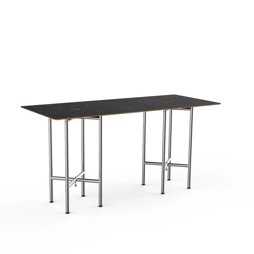 Steelite MGCCYG01MSXX 72" Rectangular Buffet Table, Nero Marquina Marble BHP Laminate Top, Brushed Stainless Steel