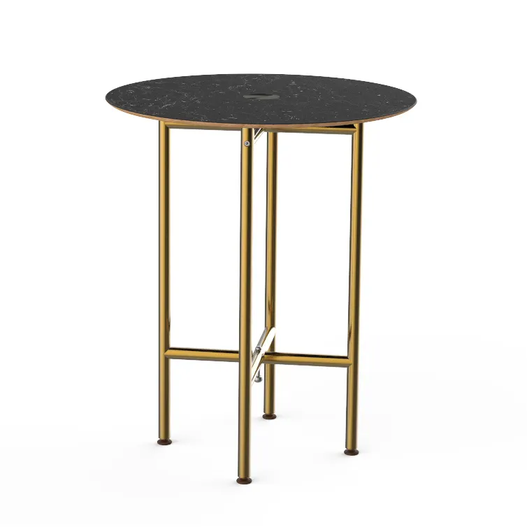 Steelite MGCCYR01MBXX Mogogo Buffet Solutions Clix Table, 30" Round, Nero Marquina Marble BHP Laminate Top, Brushed Brass