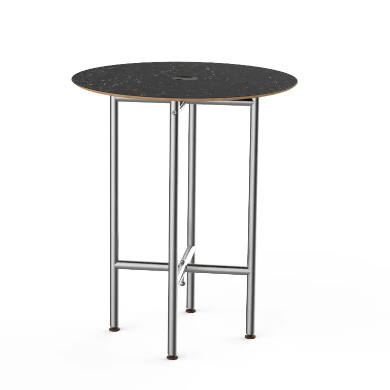 Steelite MGCCYR01MSXX 30" Round Nero Marquina Marble BHP Laminate Top, Brushed Stainless Steel Legs, 36"H