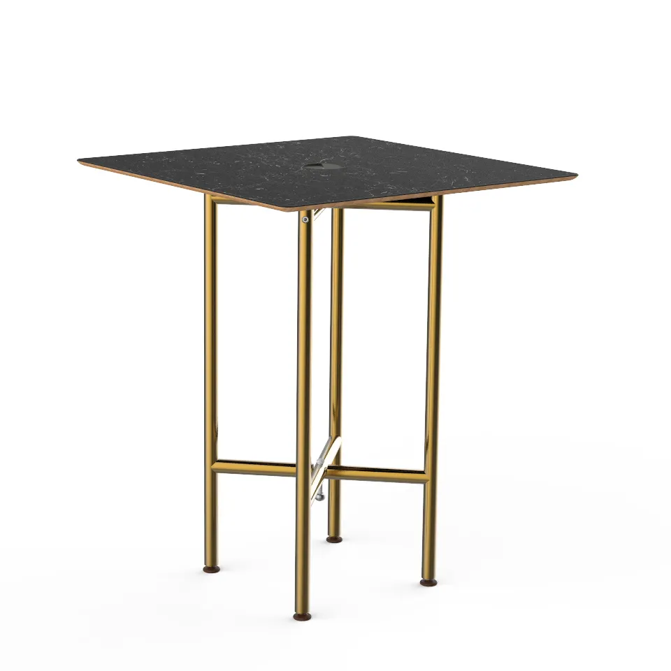 Steelite MGCCYS01MBXX Mogogo Buffet Solutions Clix Table, 30" x 30", Nero Marquina Marble BHP Laminate Top, Brushed Brass