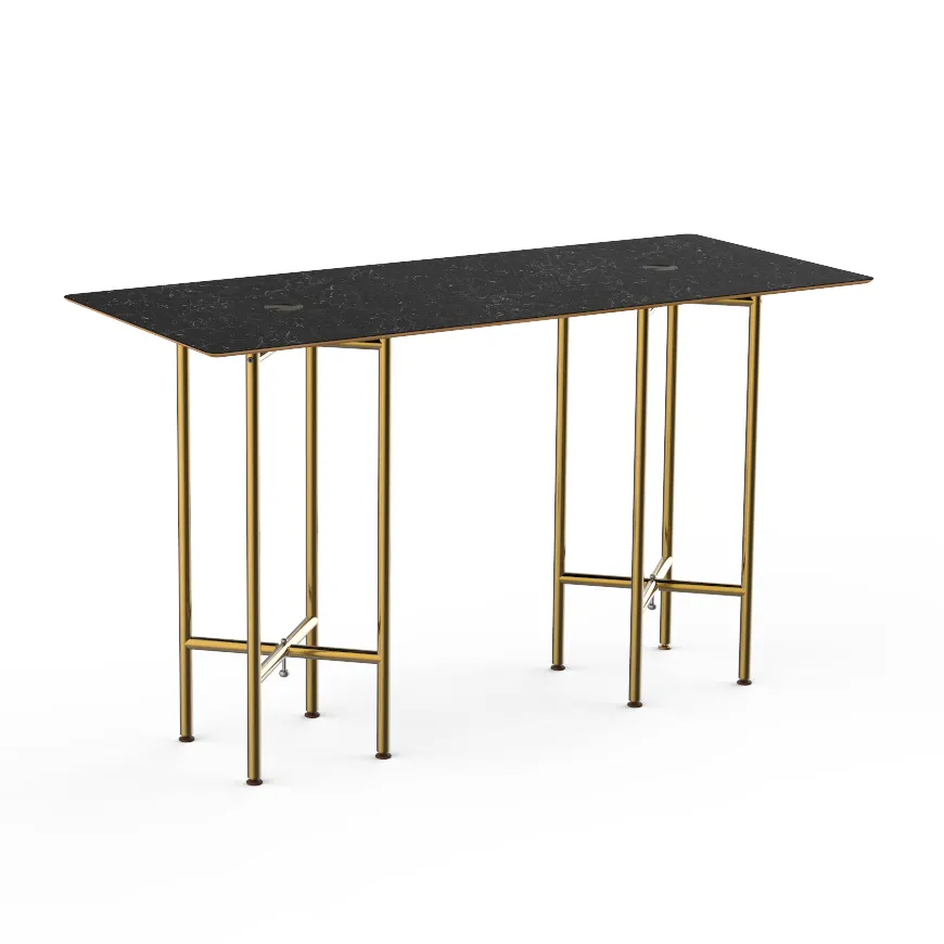 Steelite MGCCZG01MBXX 72" Rectangular Bar Height Table, Nero Marquina Marble BHP Laminate Top, Brushed Brass Segments, 42"H