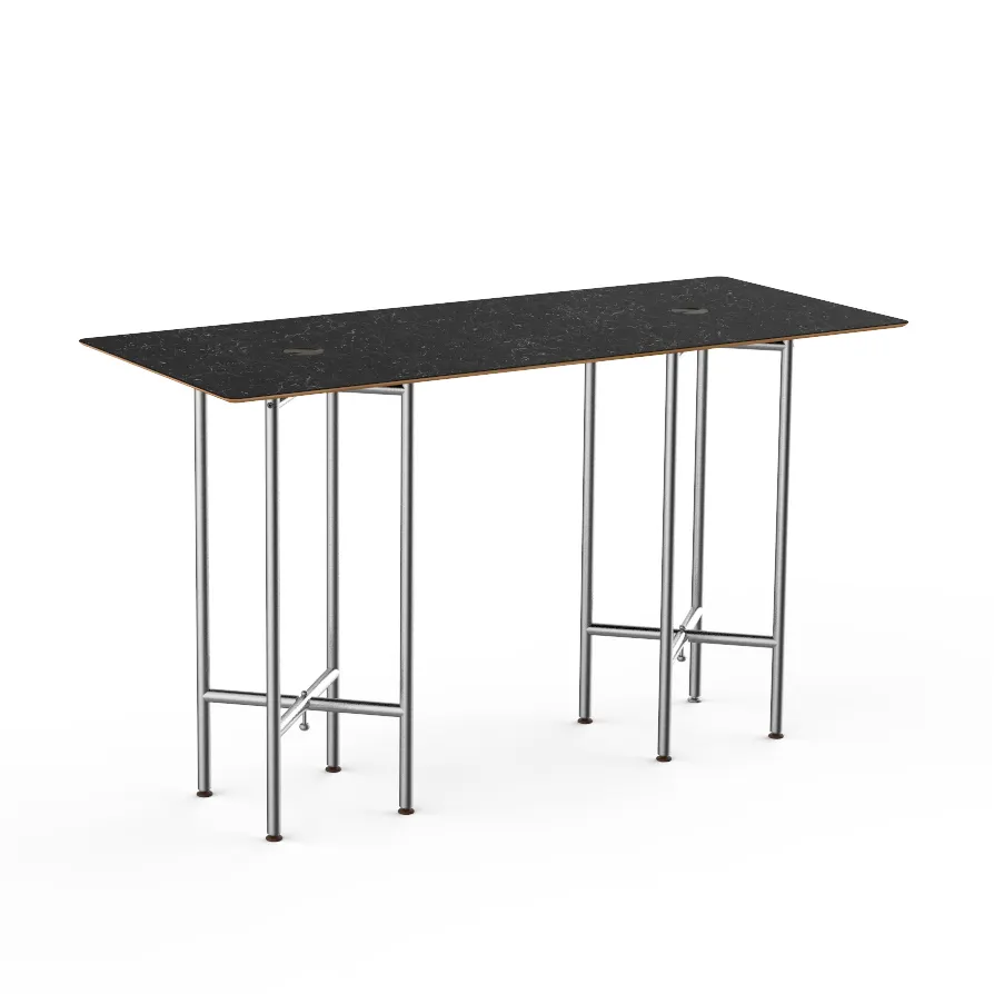 Steelite MGCCZG01MSXX 72" x 30" x 42"H Rectangular Bar Height Table, Nero Marquina Marble BHP Laminate Top, Brushed Stainless Steel