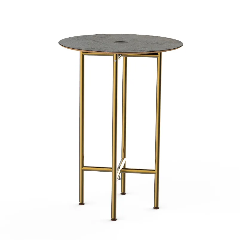 Steelite MGCCZR01GBXX 30" Round Bar Height Table, 42"H, Grey Slate BHP Laminate Top, Brushed Brass Segments