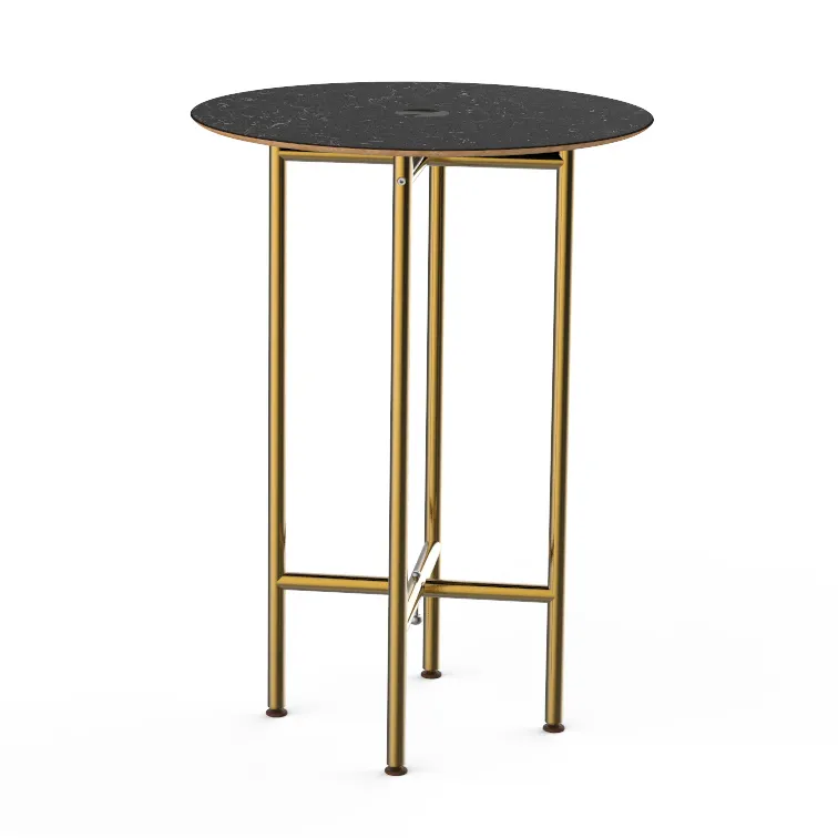 Steelite MGCCZR01MBXX 30" Round Bar Height Table, Nero Marquina Marble BHP Laminate Top, Brushed Brass Segments, 42"H