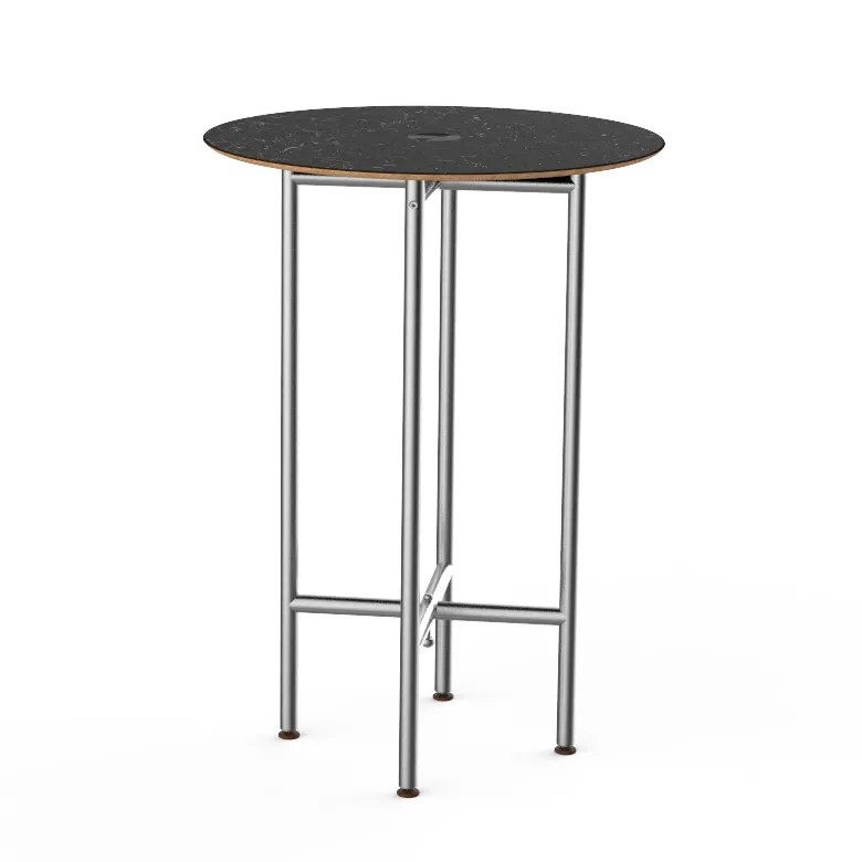 Steelite MGCCZR01MSXX 30" Round Bar Height Table, Nero Marquina Marble BHP Laminate Top, Brushed Stainless Steel