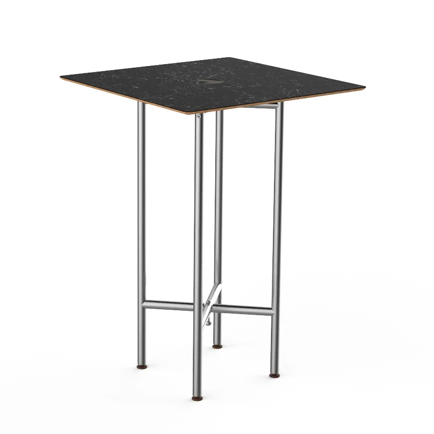 Steelite MGCCZS01MSXX 30" Square Bar Height Table, Nero Marquina Marble BHP Laminate Top, Brushed Stainless Steel