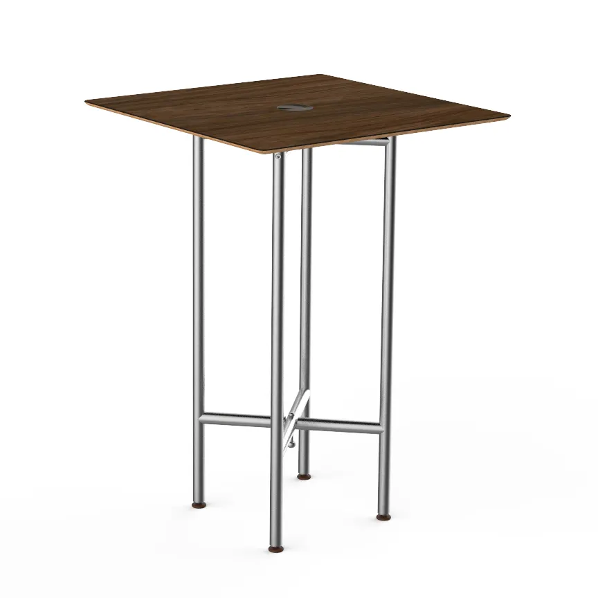 Steelite MGCCZS01WSXX Mogogo Buffet Solutions Clix Table, 30" Square, 42"H, Bengali Mango Wood BHP Laminate Top, Brushed Stainless Steel