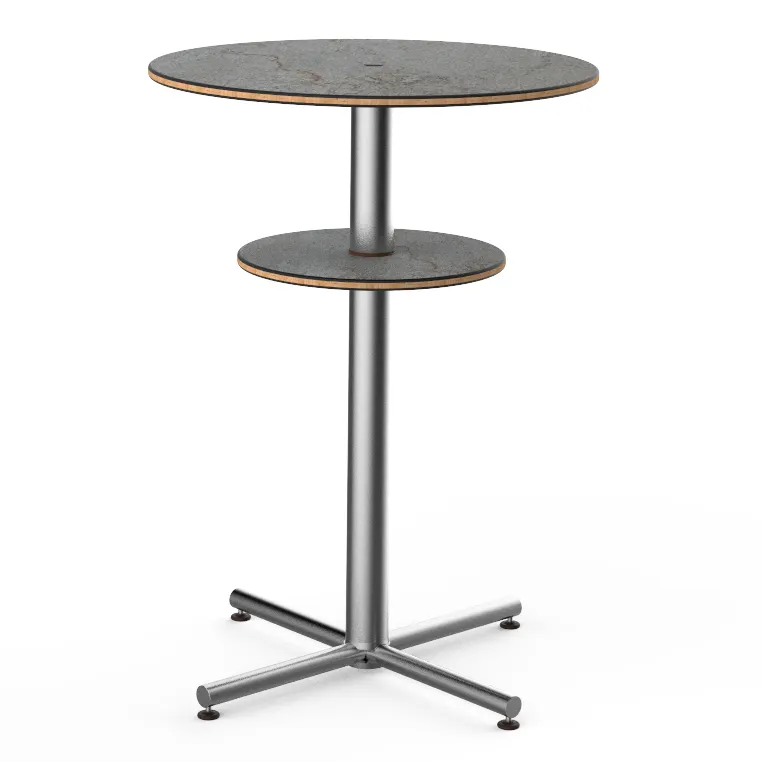 Steelite MGCPBR02GSXX 30" Round Pedestal Bar Height Table, 42.5"H, Grey Slate Laminate Top, Brushed Stainless Steel