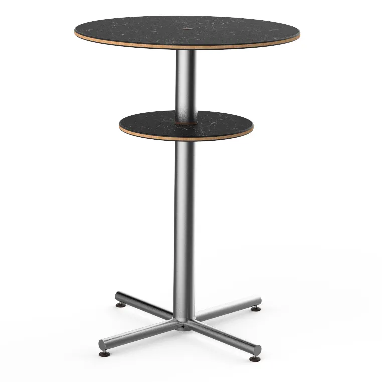 Steelite MGCPBR02MSXX 30" Round Bar Height Table, Nero Marquina Marble BHP Laminate Top, Brushed Stainless Steel Base