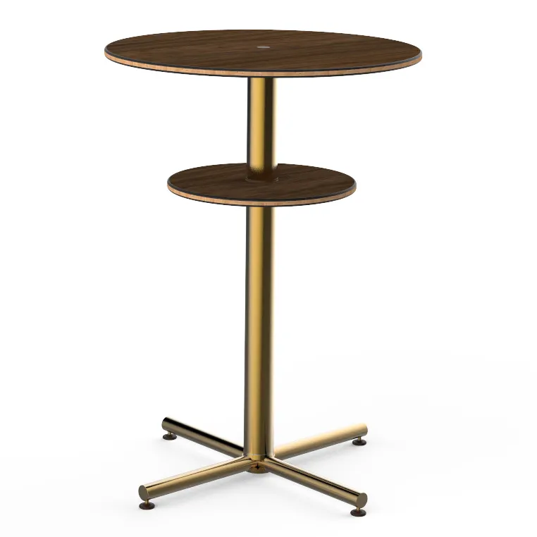 Steelite MGCPBR02WBXX 30" Round Pedestal Bar Height Table, 42.5"H, Bengali Mango Wood Top, Brushed Brass Segments