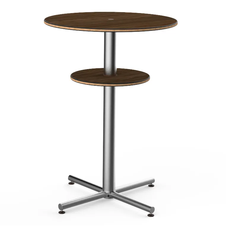 Steelite MGCPBR02WSXX 30" Round Bar Height Table, 42.5"H, Bengali Mango Wood Top, Brushed Stainless Steel