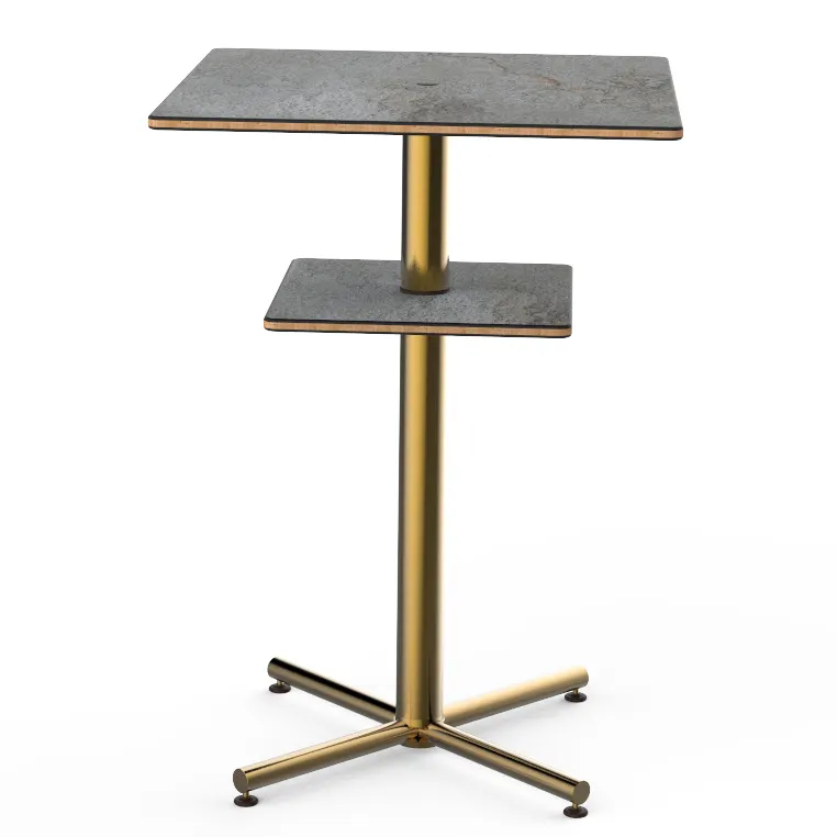 Steelite MGCPBS02GBXX 30x30 42.5H Bar Height Table, Grey Slate Laminate Top, Bamboo Core, Brushed Brass