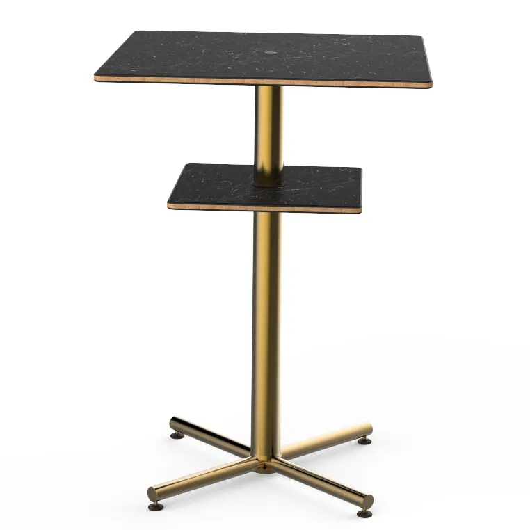 Steelite MGCPBS02MBXX 30x30x42.5H Square Bar Height Table, Nero Marquina Marble BHP Laminate Top, Brushed Brass Segments