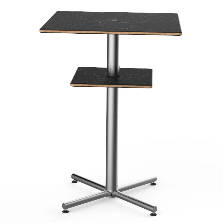 Steelite MGCPBS02MSXX 30x30x42.5in Square Bar Height Table, Nero Marquina Marble BHP Laminate Top, Brushed Stainless Steel