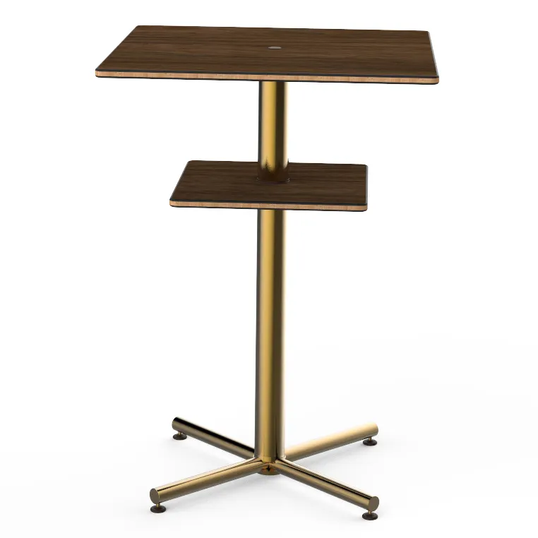 Steelite MGCPBS02WBXX 30x30 42.5H Square Bar Table, Bengali Mango Wood BHP Laminate Top, Brushed Brass