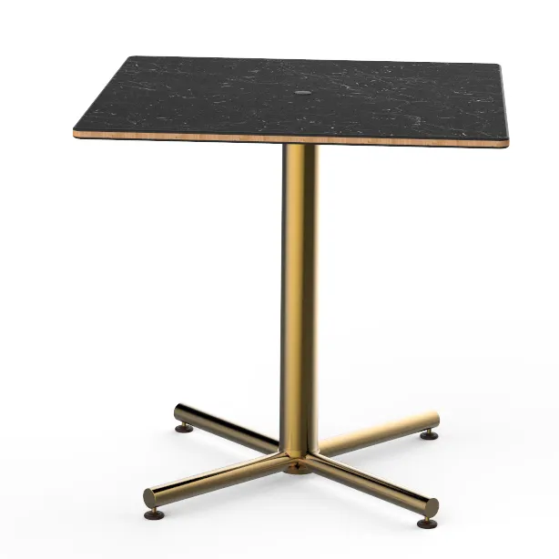 Steelite MGCPRS01MBXX 30x30 Square Nero Marquina Marble Bistro Table, 29H Brushed Brass Pedestal Base