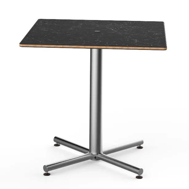 Steelite MGCPRS01MSXX 30x30 Square Bistro Table, 29H, Nero Marquina Marble BHP Laminate Top, Brushed Stainless Steel Base