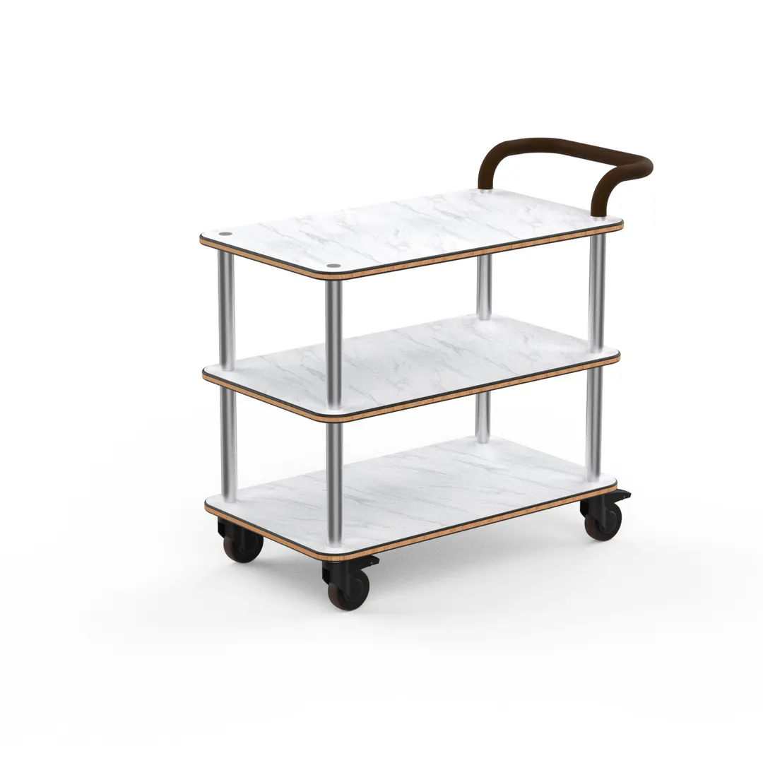 Steelite MGCRNX01CSXX Mogogo Buffet Solutions Roll'n Service Cart, 41.5" x 21" x 36"H, Carrera White Marble Shelves, Brushed Stainless Steel