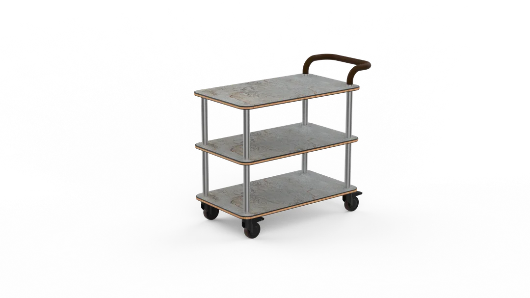 Steelite MGCRNX01GSXX 41.5x21 Serving Cart, 36H, Grey Slate BHP Shelves, Leather Handle, Brushed Stainless Steel