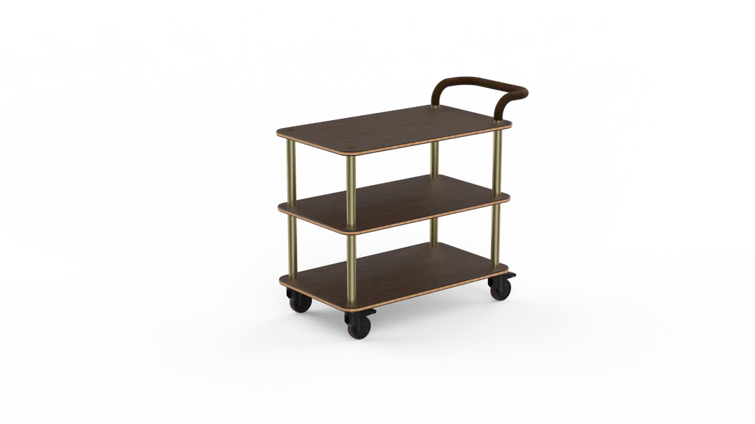 Steelite MGCRNX01WBXX Buffet Serving Cart, 41.5x21, 36H, Mango Wood Finish, Brushed Brass Hardware