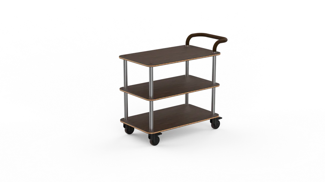 Steelite MGCRNX01WSXX 41.5x21x36 Serving Cart, Mango Wood Finish, Brushed Stainless Steel, Leather Handle