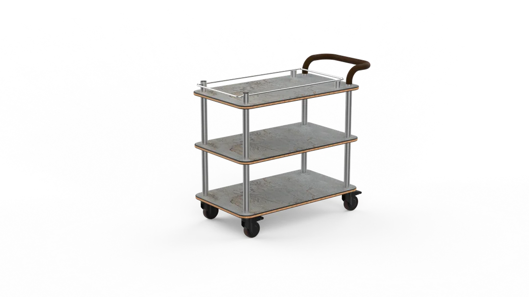 Steelite MGCRNX02GSXX 41.5x21x36 Buffet Serving Cart, Grey Slate Shelves, Brushed Stainless Steel