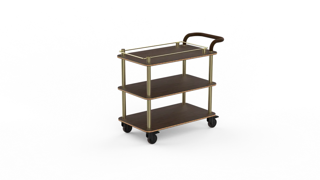 Steelite MGCRNX02WBXX 41.5x21x36 Buffet Serving Cart, Mango Wood, Brushed Brass, Leather Handle